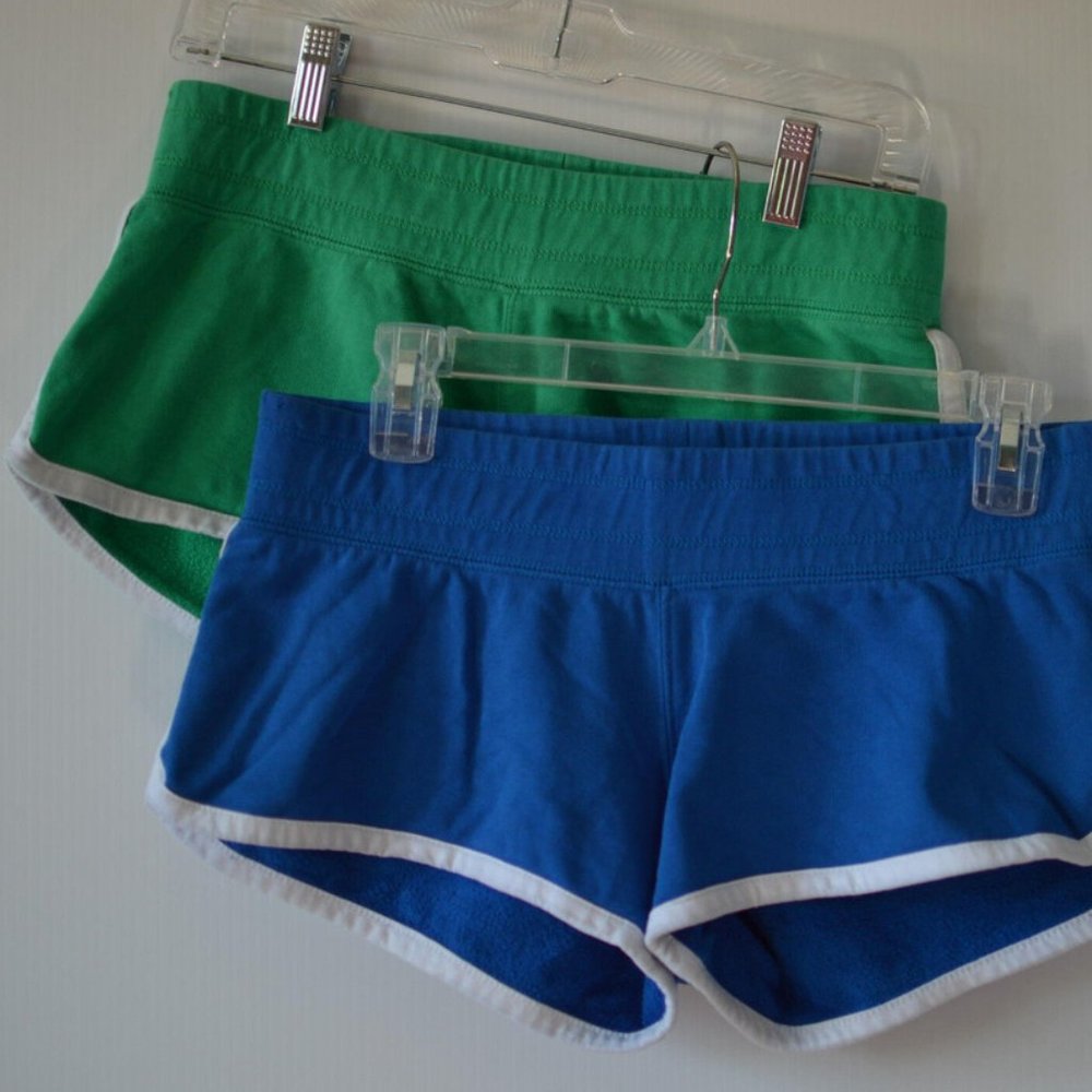Running Shorts Hotpants Blue Green Lot of 2 100% Cotton Women sz M | Inseam 3"